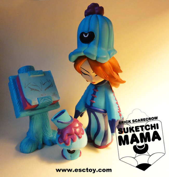 ESC Toy Suketchi Mama Blue Resin Figure Set by Erick Scarecrow - Suketchi Mama, Paint Shroom & Paddopa Sketch Pad